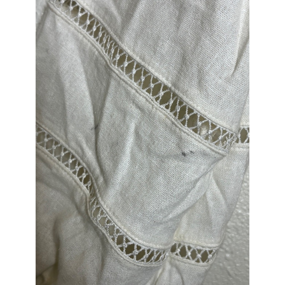 TAYLOR Off White Linen Blend Tiered Babydoll Mini Dress Ladder Lace Cream Sz 14 - Picture 6 of 15
